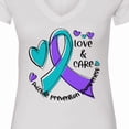 thumbnail image 4 of Inktastic Love and Care Suicide Prevention Awareness Ribbon and Hearts Women's V-Neck T-Shirt, 4 of 5