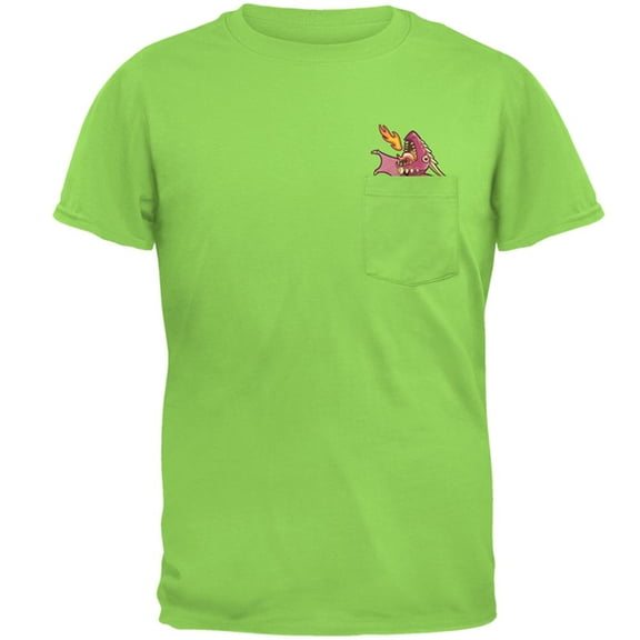 Pink Dragon RAWR Pocket Pet Mens Pocket T Shirt Lime LG