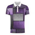 thumbnail image 4 of QQAMB Men T-shirts Short Sleeve Color Block Turndown Collar Half Zipper T-shirt Casual Fashion Blouse Tops Purple XL, 4 of 5