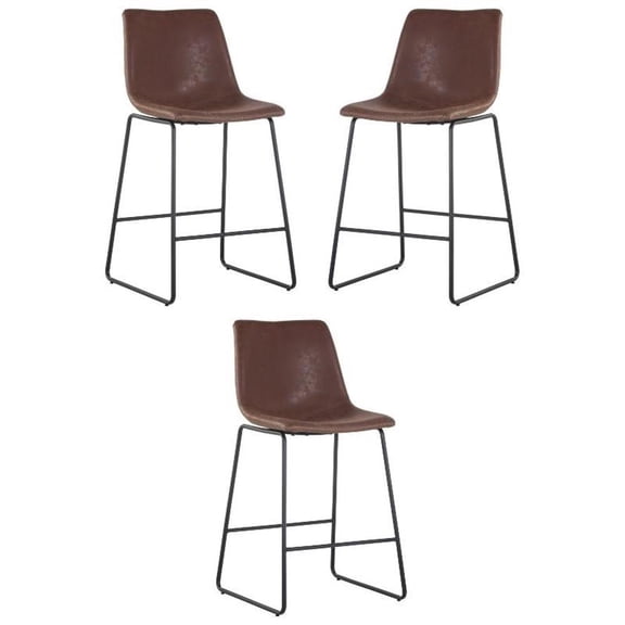 Home Square Cal 26" Steel Counter Stool in Antique Brown - Set of 3