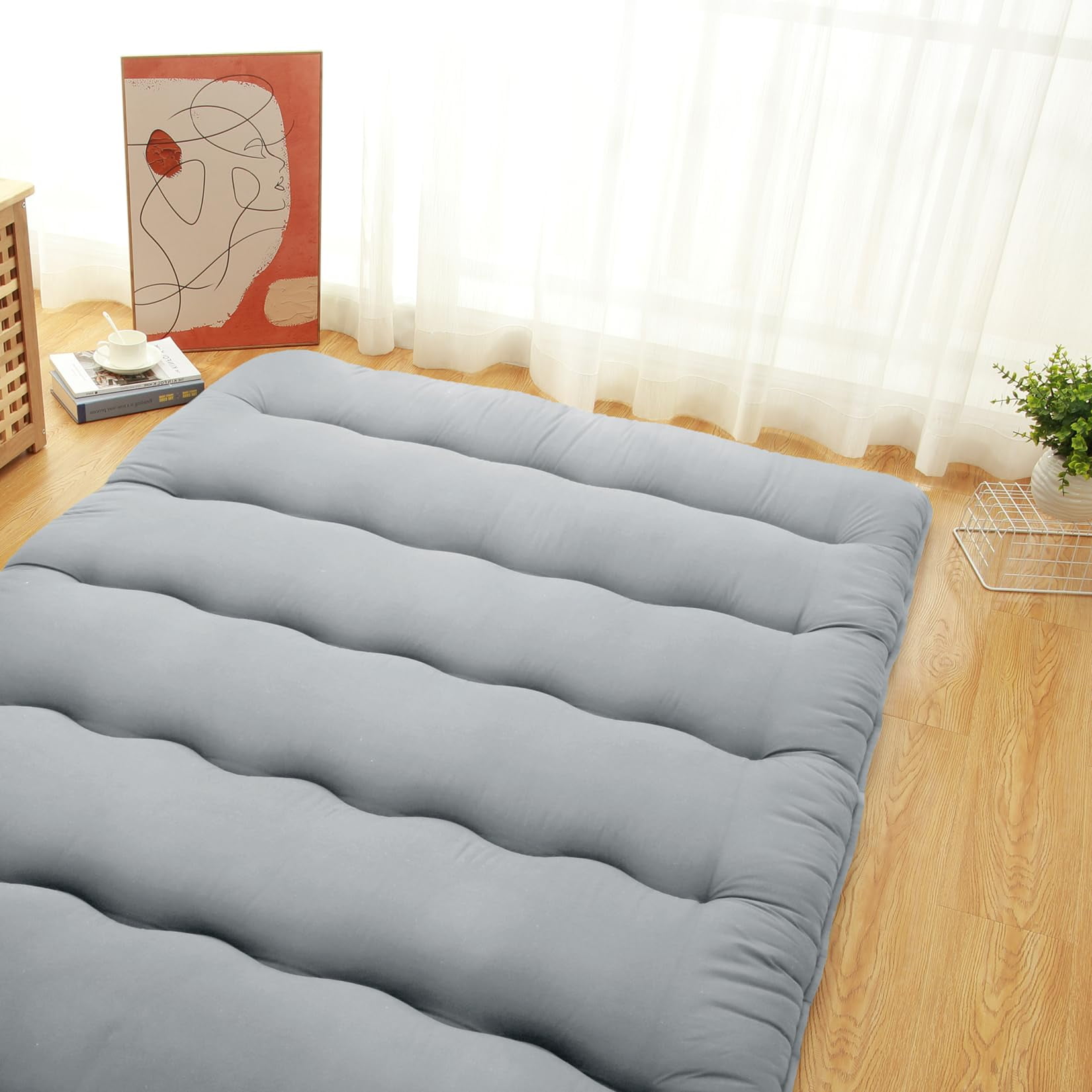 Danolapsi Japanese Floor Mattress Twin/Full Size,Futon Mattress Foldable Sleeping Pad for Kids,Roll Up Mattress Tatami Mat for Camping,Guest Room,Bedroom