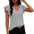 thumbnail image 4 of Axiiglly T Shirts for Women Striped V Neck Ruffle Cap Sleeve Relaxed Fit Summer Short Sleeve Shirts Casual Fashion Tees, S-2XL, 4 of 6