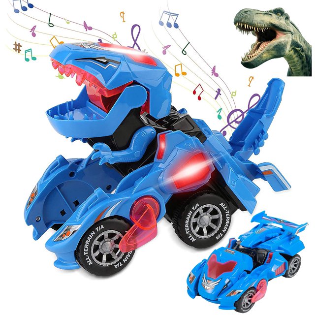 Sunnhan Transforming Toys, 2 in 1 Transforming Dinosaur LED Car Dinosaur Transform Car Toy Automatic Dinosaur Dino Transformer Toy Car Lamps for Kids,Toddlers (Ages 3-12, Blue)