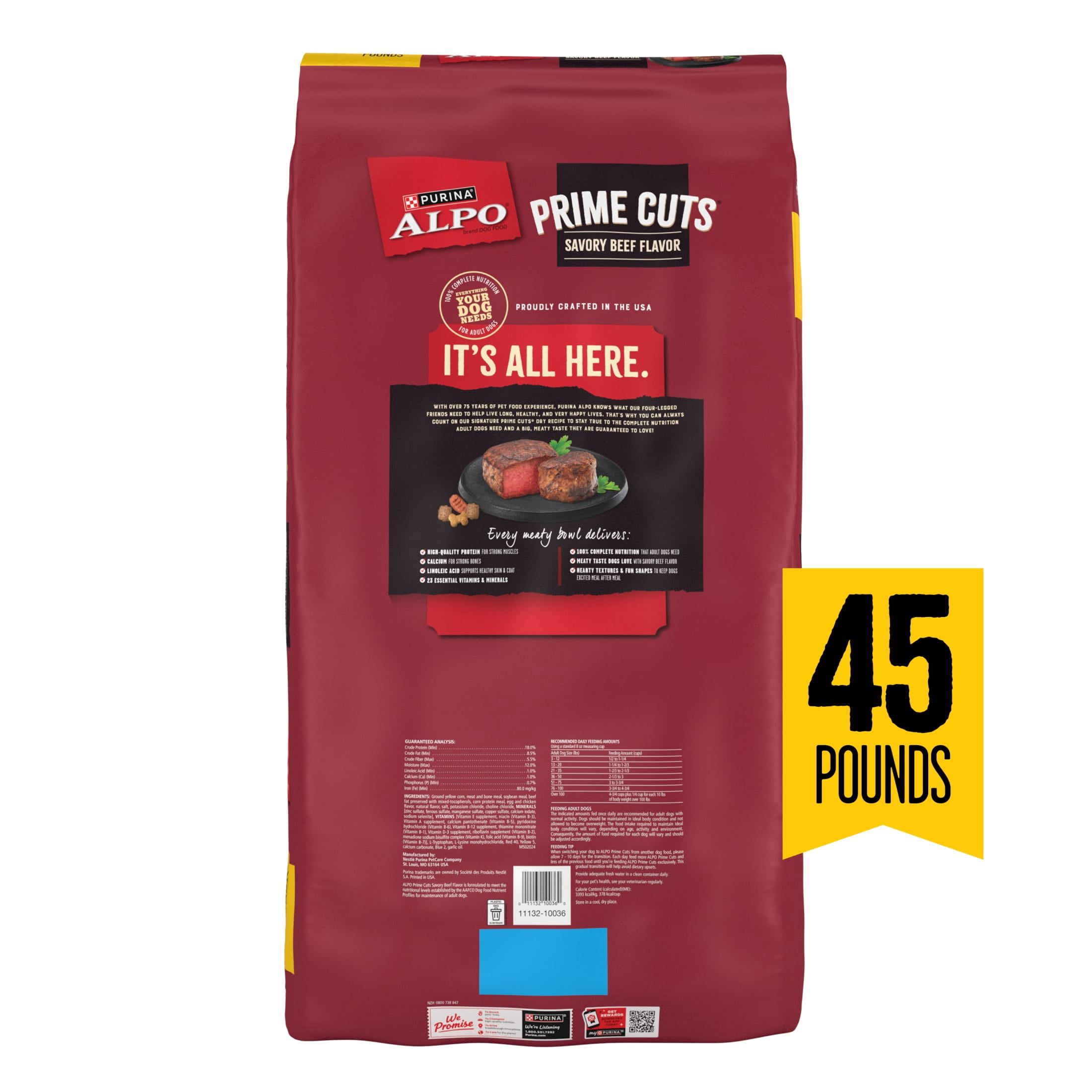 Purina ALPO Prime Cuts Savory Beef Flavor Dry Dog Food, 45 lb Bag