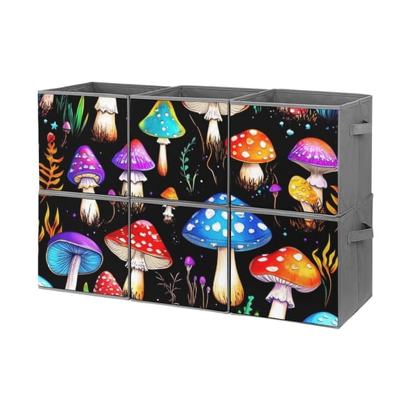 Collapsible Oxford Fabric Storage Cubes with Handles, Large Mid Foldable Oxford Cloth Bins Set of 2/6, Closet Organizers for Shelves Clothes Home Kitchen Toy - Fantasy Mushroom