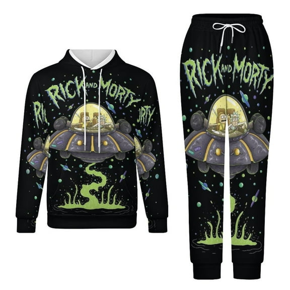 Rick And Morty Unisex Adult Sweatsuits Hoodie & Sweatpants Long Sleeve Hooded Sweatshirt Matching Joggers Tracksuit Sets 2XS