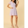 thumbnail image 6 of INSPIRE CHIC Women's Floral V Neck Flare Short Sleeve Lace-up Zipper Chiffon Dress S Purple, 6 of 9
