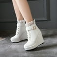 thumbnail image 5 of Lovskoo 2024 Women's Wedges Shoes Slope Heeled High Heels With Plush Thick Soles Short Snow Boots Lace Up Cotton Shoes White, 5 of 6
