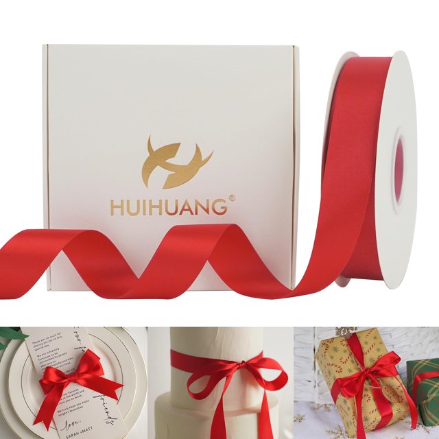 Cinta Decorativa HUIHUANG de Raso Rojo 2,5 cm x 46 m Poliéster
