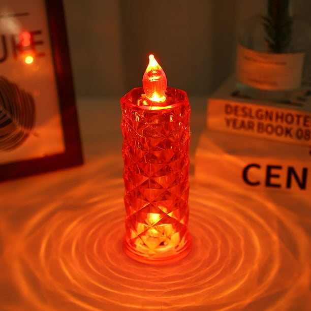 Luminara Flameless LED Candle – 3.5" X 4.5" Orange Leaf Embedded Pillar With Moving Flame, Timer & Real Wax (Battery Operated)