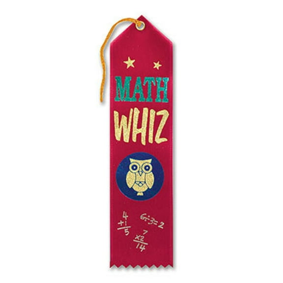 Pack of 6 Red “Math Whiz" School Award Ribbon Bookmarks 8"