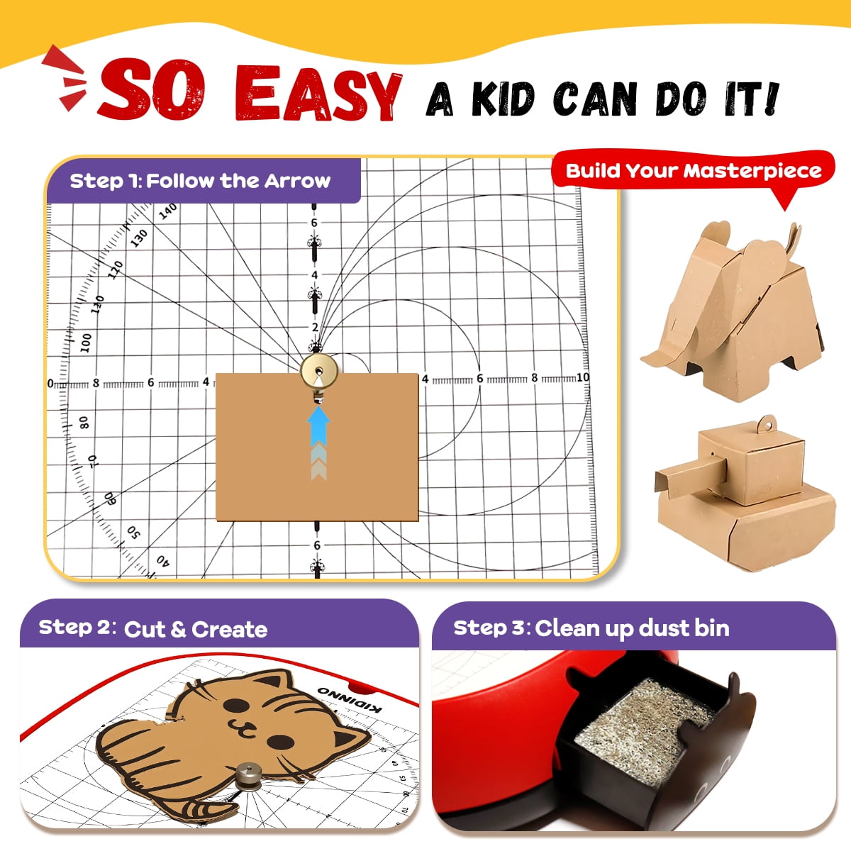 Playboda Safe Power Cardboard Cutter for Kids,Creative STEM Construction Toy for Boys & Girls，DIY Arts & Crafts，Red
