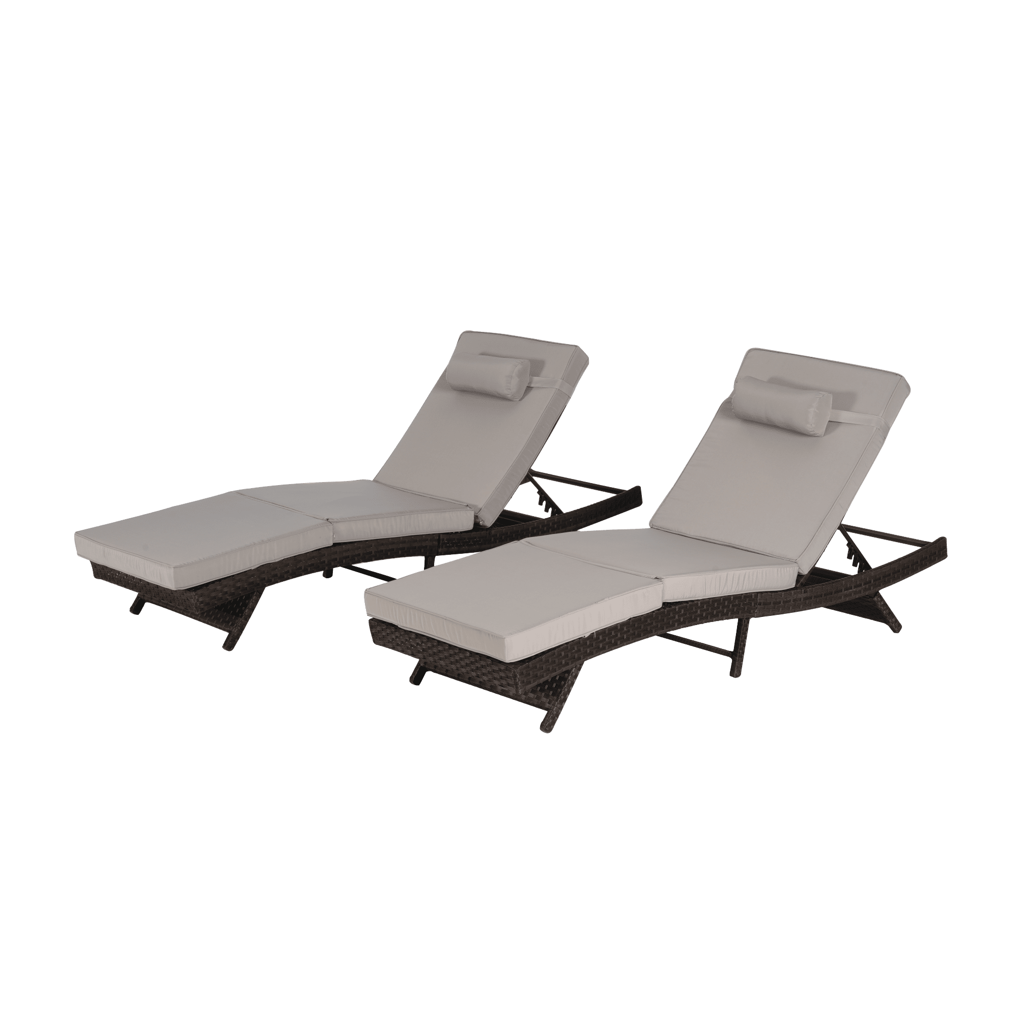 Leumius Outdoor Chaise Lounge Chair Set of 2,Wicker Long Reclining Chair with Cushions and Backrest Adjustable to 150° for Outside Pool Patio,Light Gray