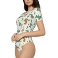 thumbnail image 2 of KLL Women 's Crew Neck Bodysuit Jumpsuits Summer Dinosaur Print Short onesies Stretch T Shirts, 2 of 7