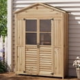 thumbnail image 5 of SOLLED Patio Storage Shed Wooden, Outdoor Cabinet with Weather-Resistant Roof & 6 Movable Shelves, Garden Tool Organizer with Anti-Tip Safety, 5 of 6