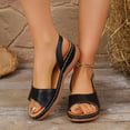 thumbnail image 2 of Rokment Orthopedic Wedges Walking Dressy Sandals for Women Ladies Fashion Casual Leather Open Toe Platform Arch Support Slingback Dress Summer Shoes Comfortable Black Size 6.5, 2 of 5