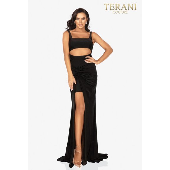 Women's Terani Couture 2011P1061 Elegant Long Formal Prom 2026 Dress Gown Black 10