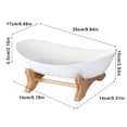 thumbnail image 2 of Ceramic Fruit Bowl With Bamboo Wood Stand for Kitchen Counter,Porcelain Fruit Basket for Vegetable Storage,Snack Dessert Cake Tray Plate Rack for Party Wedding - White, 2 of 2