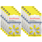 ZeniPower Size 10 1.45V ZInc-Air Hearing Aid Batteries (60 Pack)