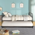 thumbnail image 3 of Twin Size metal platform bed frame with built-in casters, suitable for guest rooms, black, 3 of 9