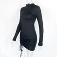 thumbnail image 4 of Minivestido negro ajustado sexy para mujer, con fruncido y cordón, de manga larga, ajustado, para fiesta, 2024, 4 of 5