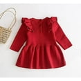 thumbnail image 5 of Styles I Love Baby Toddler Girls Knit Sweater Ruffle Long Sleeve Cotton Dress Little Princess Solid Dressy Outfit (Red, 6 Months), 5 of 5