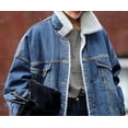 thumbnail image 5 of Women's Thick Fleece Lined Button Down Mid Long Quilted Denim Jacket Overcoat, 5 of 5