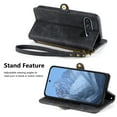 thumbnail image 7 of Feishell for Google Pixel 9 / 9 Pro Case Wallet,Retro High Quality Zipper Pouch PU Leather Strap Flip Case with Magnetic Closure,[RFID Blocking] Card Holder Kickstand for Google Pixel 9 / 9 Pro,Black, 7 of 7