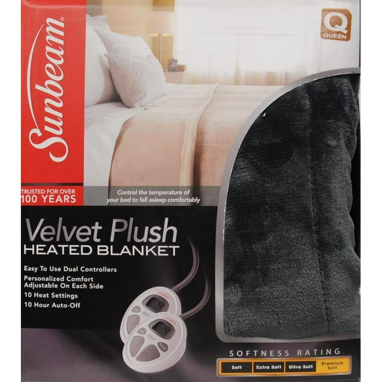 Sunbeam Velvet Plush Heated Electric Blanket 1 Each Walmart