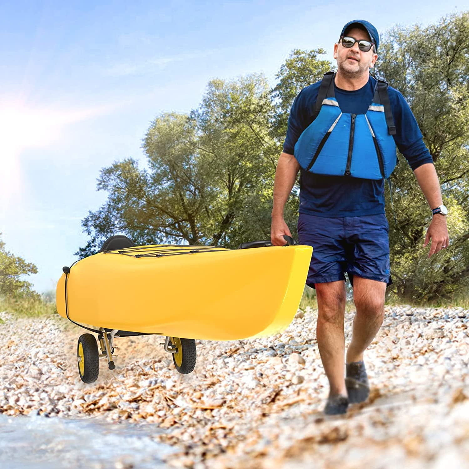 Bonnlo Kayak Car Foldable Aluminum Kayak Trailer with 10'' Solid Tires