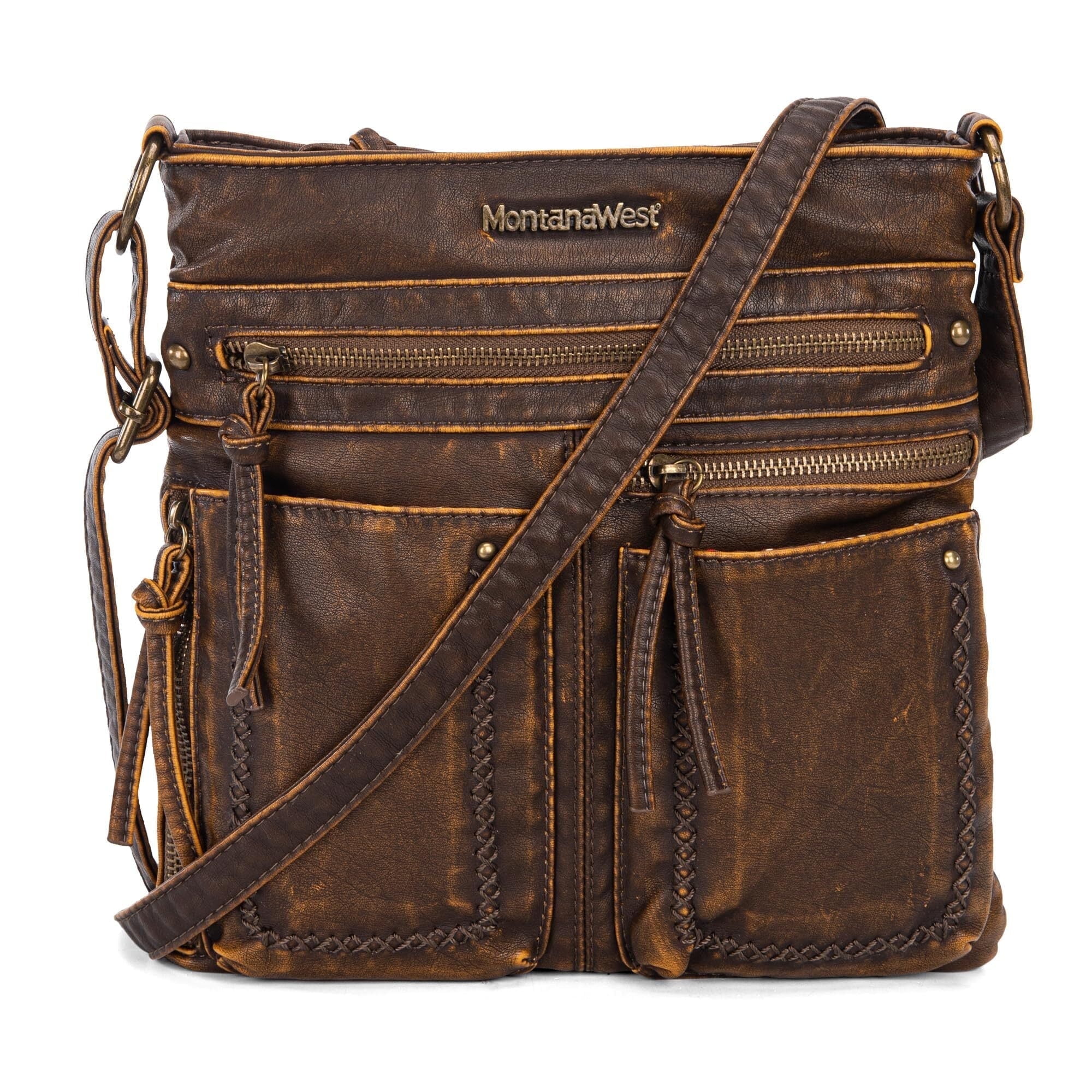 Montana West Crossbody Bags for Women Lightweight Multi Pocket Purses Soft Leather Shoulder Crossover Satchel Handbags, Brown