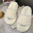 thumbnail image 3 of Woman House Sandals Fuzzy Non-skid Thick Open Toe Slides Cross Band Slippers, 3 of 10