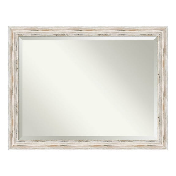 Alexandria White Wash Beveled Wood Bathroom Wall Mirror