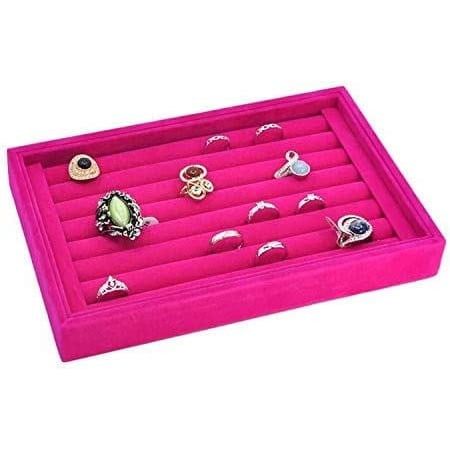 Velvet Ring Earrings Display Box Cufflinks Trays Showcase Display Ring Insert Case Holder Organizer Great for Gifts Hot Pink