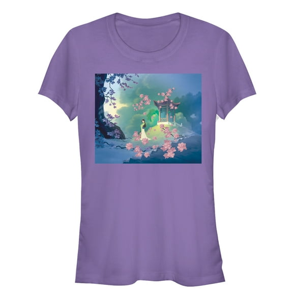Junior's Mulan Blossom Scene  Graphic Tee Purple Medium