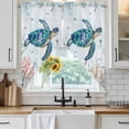 thumbnail image 4 of Teal Sea Turtle Coastal Kitchen Window Curtains, Swag Curtains Valance for Bedroom Living Room Bathroom, Summer Beach Ocean Coral Rod Pocket Window Treatment Curtain Block Drapes 2 Panels 36"x36", 4 of 9