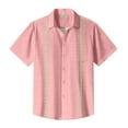 thumbnail image 5 of Huresd Mens Short Sleeve Guayabera Shirts Button Down Solid Color Mexican Embroidered Cuban Wedding Shirt Summer Top Pink 3XL, 5 of 5