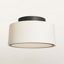 Mid-century Round Semi Flush Mount, 24 Inch Ceiling Light with Linen Shade, Matte Black Ceiling Lamp, Close to Ceiling Light for Bedroom, Living Room, Dining Room