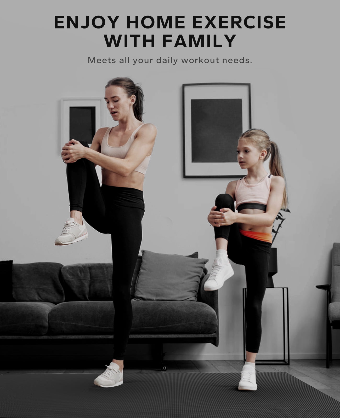 Extra Wide Exercise Mat – 6'x4' to 9'x6' – Thick, Non-Slip Fitness Mat – Choose from Black, Gray, or Blue