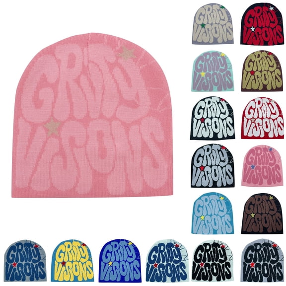 Aihuaihua Unisex Letter Print Knit Beanie Graphic Winter Warm Skull Cap Hat for Men and Women