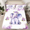 thumbnail image 2 of Homewish Children Boys Girls Kawaii Elephant Full Size Sheets 4-Piece,Chic Purple Flowers Breathable Bed Sheets,Cartoon Floral Animal Lightweight Sheet Sets,Ultra Soft Home Decor, 2 of 7