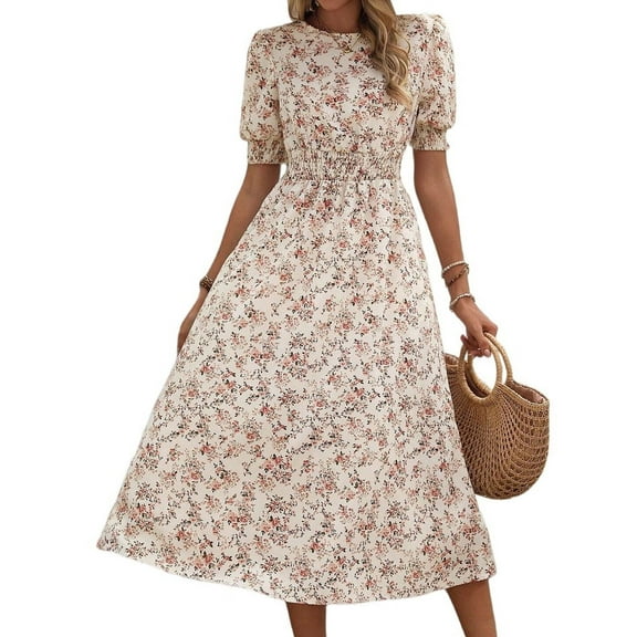 Women'S Chiffon Floral Dresses Casual Summer Boho Flutter Sleeve Flowy Western Dress  L