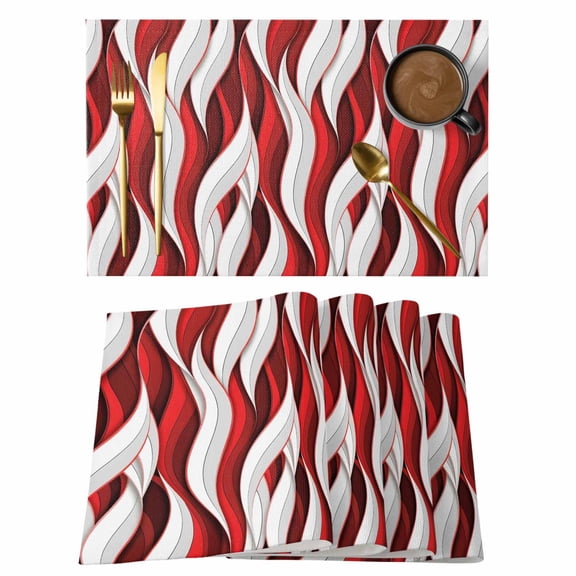 Red White Moire Placemats Set of 8, Modern Abstract Art Placemats for Dining Table, Place Mats for Kitchen Tabletop, Waterproof Wipeable Dining Table Mats Set