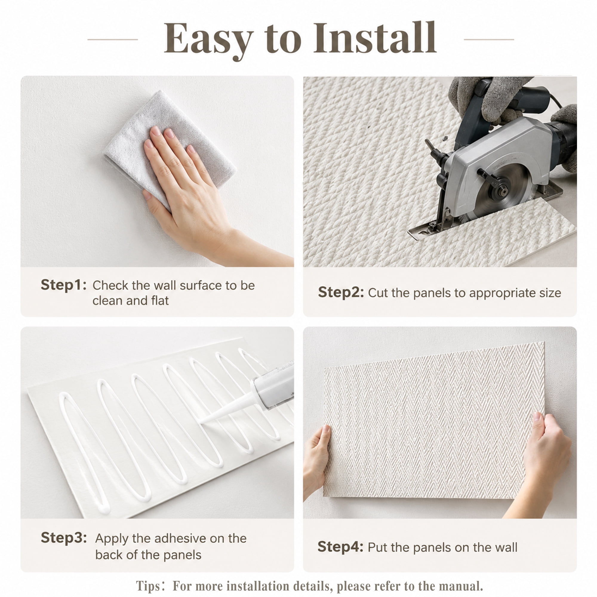 Real3D 8Pcs 24"x24" Faux Stone Wall Panels 3D Textured, Flexible Real Sand Finish Decorative Wall Tiles,White