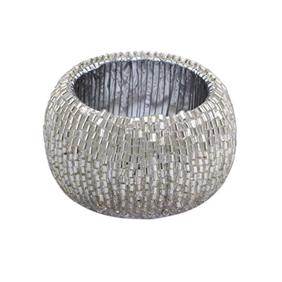 Homebia Designs Beaded Napkin Ring Set of 12-Elegant Decorative Napkin Holder for Dining Table Decor, Weddings, Banquets, Birthday Parties,Thanksgiving, Special Occasion,Holiday & Everyday Use-Silver