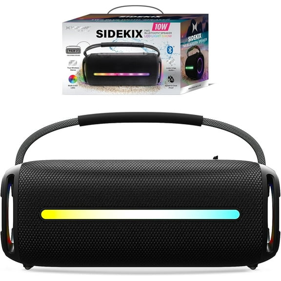 Xtreme Bluetooth Speakers with RGB LED Light Show, Rechargeable 1500mAh Battery, True Wireless Stereo, Full Audio Controls, 33 ft Bluetooth Range, Splash & Dust Proof, AUX, USB & Memory Card Reading