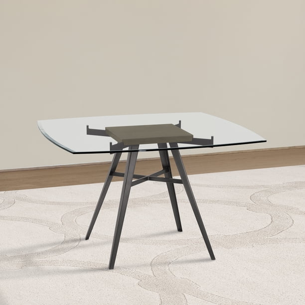 Armen Living Ojai 36" Square Glass Top Dining Table in Gray