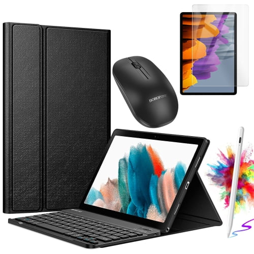 Étui Clavier avec Protecteur d'Écran Stylet Samsung Galaxy Tab A9 Plus / A9+ 11 Pouces 2023 Étui Mince Léger Support Housse avec Clavier et Souris Bluetooth Sans Fil Siège 4en1