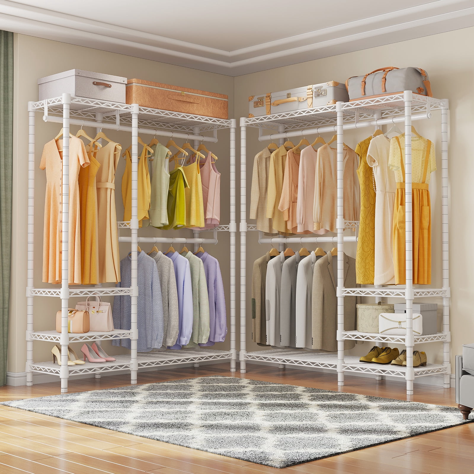 VIPEK V2i Heavy Duty Garment Rack, 700LB Capacity Portable Closet System with 4 Adjustable Shelves & 2 Hanging Rods, Freestanding Wardrobe,White