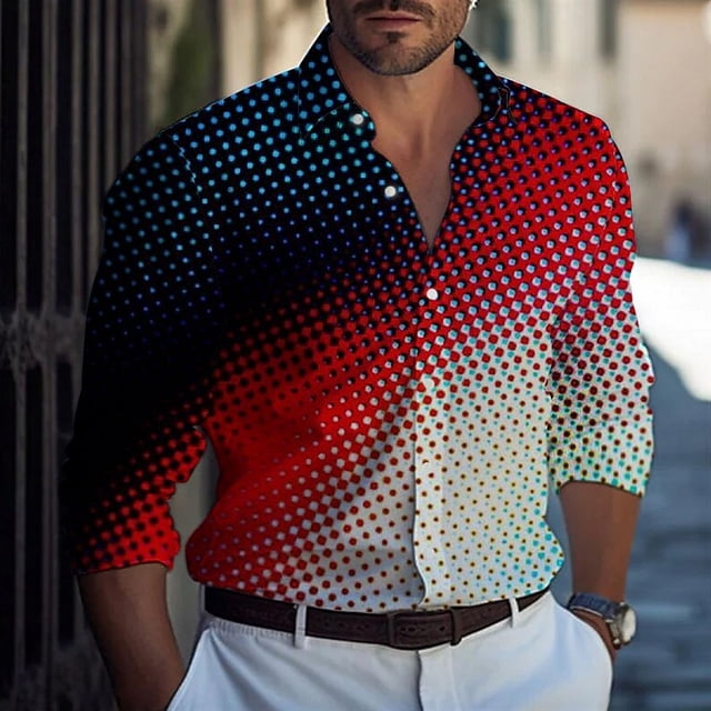 Camisa de hombre elegante y moderna con diseño original de diseñador superior con cambio de color de círculo punteado de moda nueva 2024 nueva camisa de talla grande